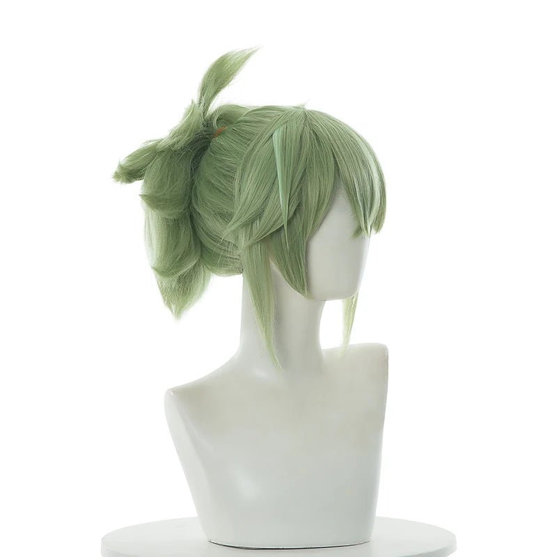 Peluca Genshin Impact Kuki Shinobu 40cm Verde Recta para Mujer, Pelucas de Cosplay Resistentes al Calor Cabello Sintético - Fantasia Cosera