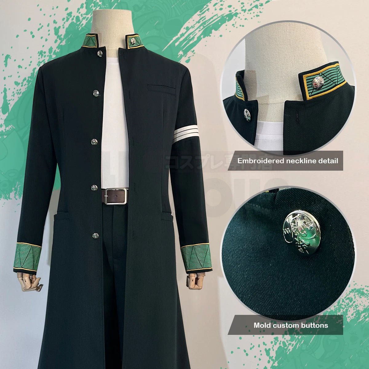Traje de Cosplay de Hajime Umemiya de Wind Breaker: Abrigo Largo Verde, Pantalones, Camiseta Blanca, Cinturón y Peluca - Fantasia Cosera