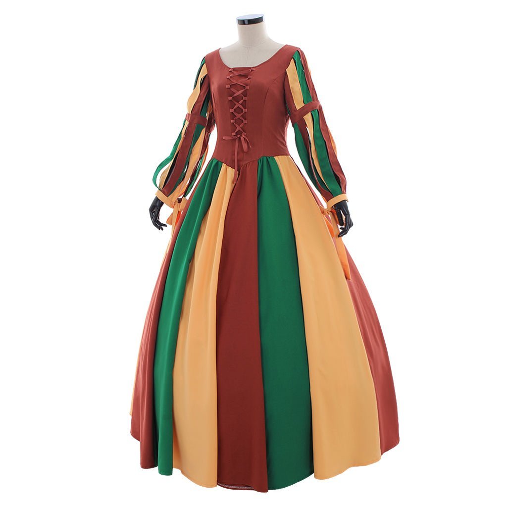Vestido Vintage Arcoíris para Mujer – Elegante Traje de Época Victoriana - Fantasia Cosera