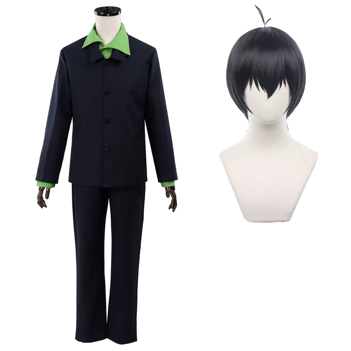 Disfraz de Cosplay de Isagi de Blue Lock - Camisa Verde, Pantalones Negros y Peluca - Fantasia Cosera