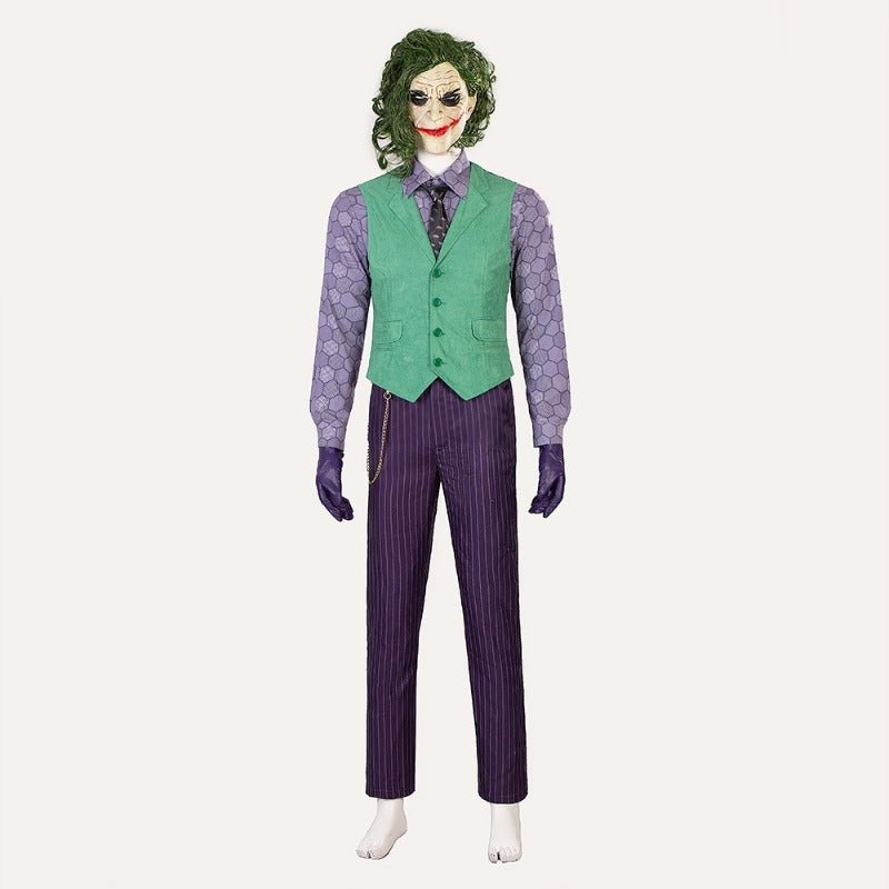 Traje de Cosplay de Joker de Batman: El Caballero Oscuro - Abrigo, Pantalones, Máscara, Disfraz para Halloween - Fantasia Cosera