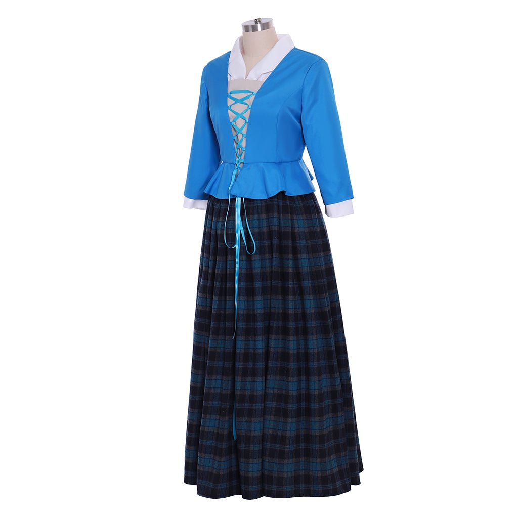 Traje de Cosplay de Claire de Outlander | Vestido Escocés Highland Azul con Falda de Cuadros Plisados - Fantasia Cosera