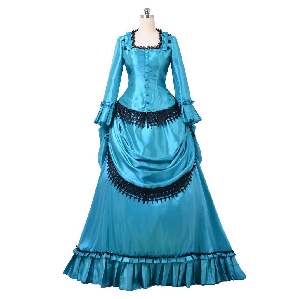 Vestido Victoriano Azul con Polisón de los 1860s | Estilo Duquesa | Disfraz Aristócrata Británico - Fantasia Cosera