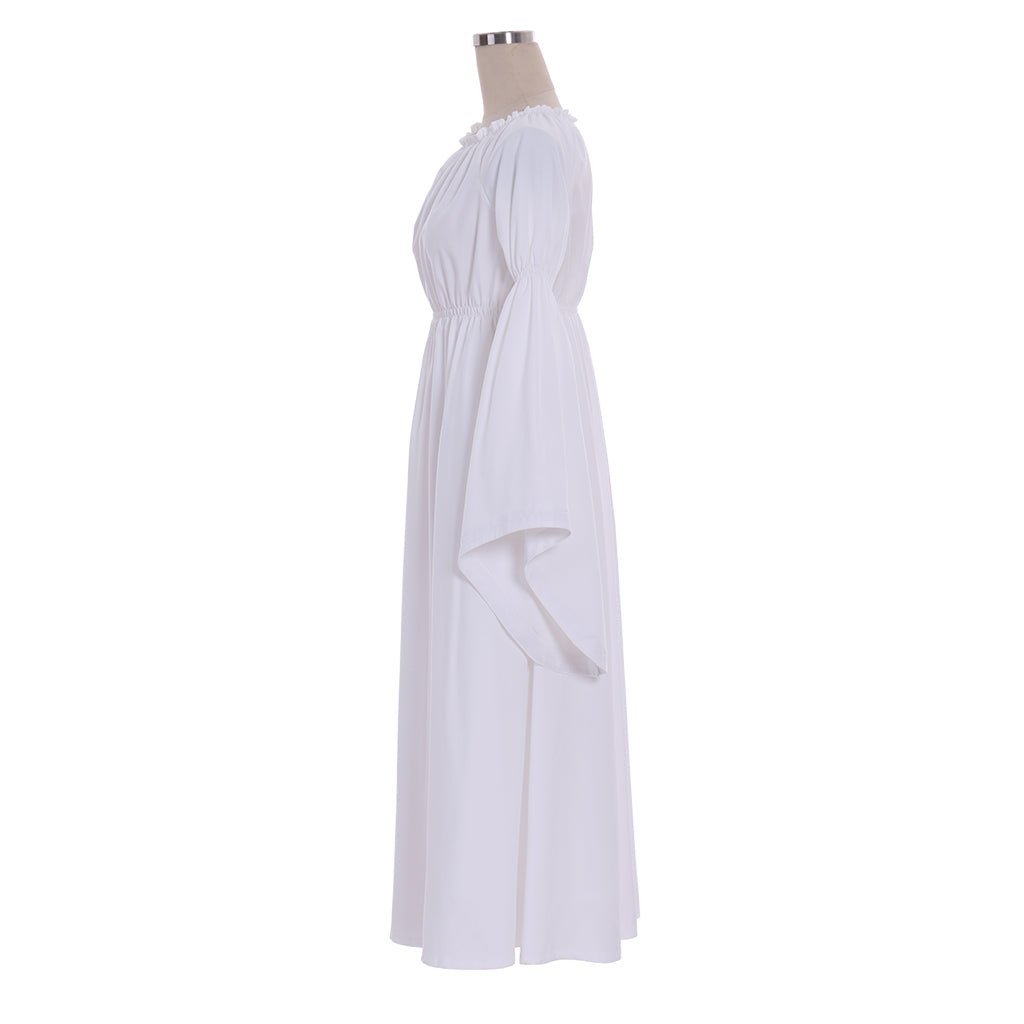 Vestido Elegante Blanco de Estilo Regencia | Vestido de Té Medieval para Bailes de Máscaras | Vestido de Manga Larga Estilo Dama Regencia - Fantasia Cosera