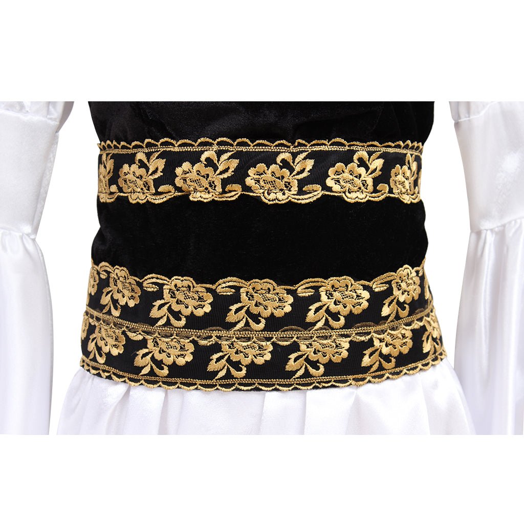 Vestido Medieval Blanco con Chaleco Negro para Adultos - Traje de Cosplay Personalizado para Fiestas de Halloween y Carnaval - Fantasia Cosera