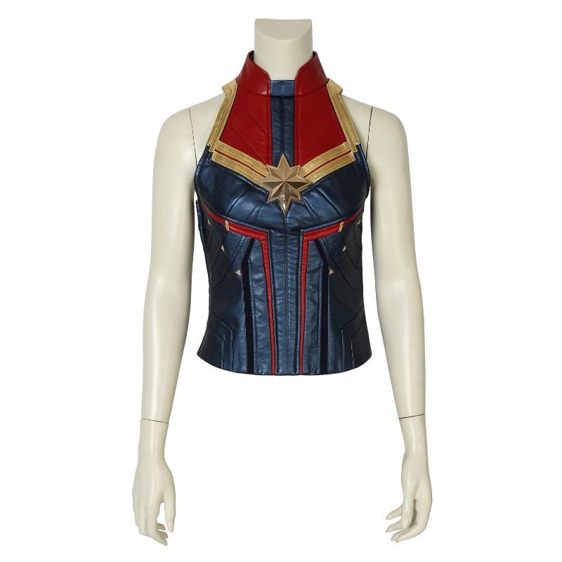 Traje de Cosplay de Cuero Azul Metálico de Captain Marvel – Ideal para Fans de Marvel - Fantasia Cosera