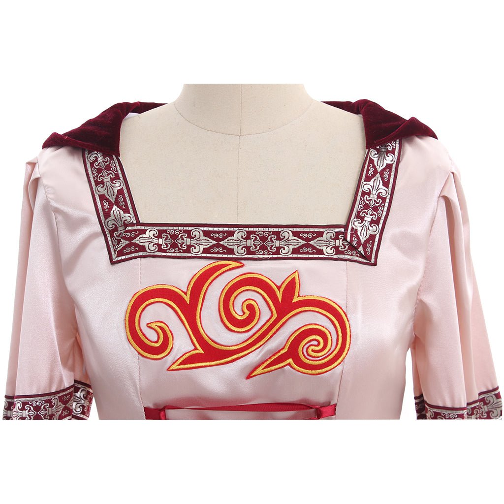 Vestido Medieval Rosa para Cosplay de Mangas Largas con Capucha Hecho a Medida de Satén/Terciopelo - Fantasia Cosera