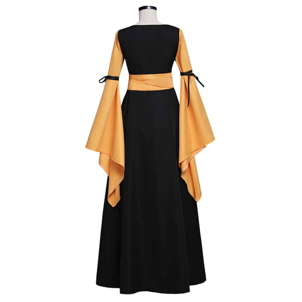 Vestido Medieval Negro y Naranja Renacentista Victoriano Gótico para Mujeres Adultas Disfraz de Fantasía para Fiesta de Halloween - Fantasia Cosera