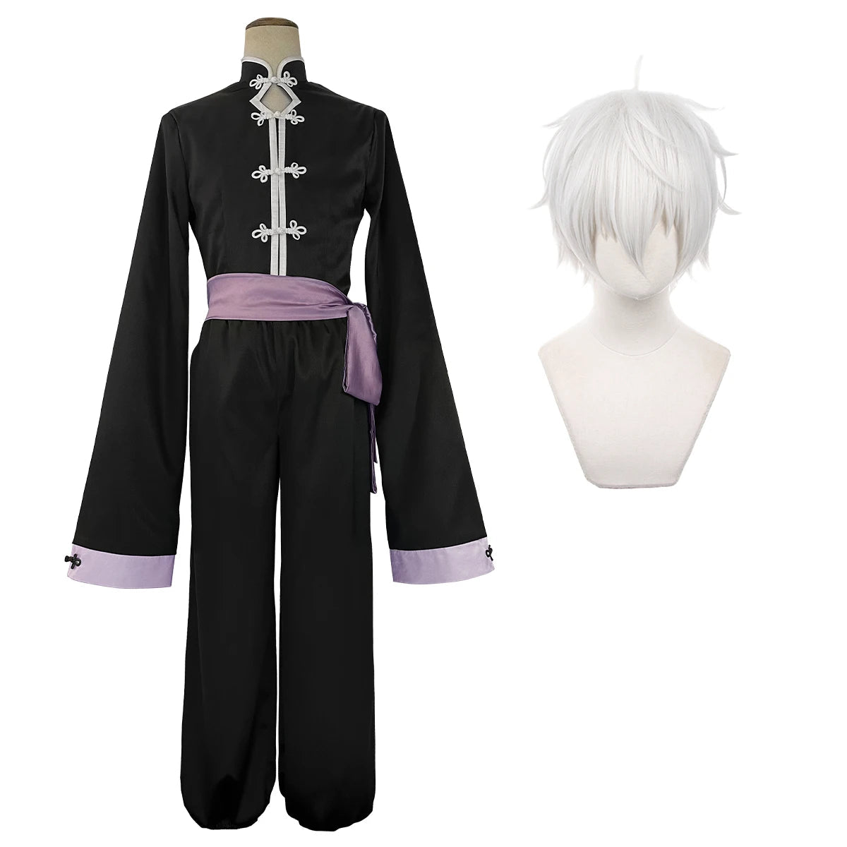Traje de Kung Fu Tang Negro Cosplay Nagi Blue Lock, Peluca Sintética Ajustable - Fantasia Cosera