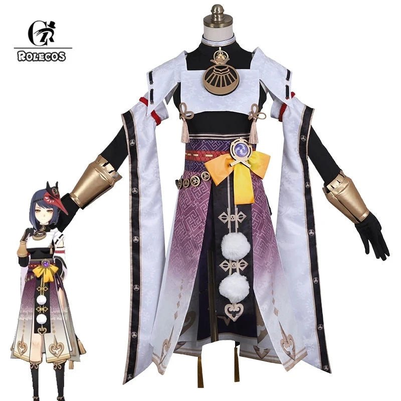 Traje de Cosplay de Kujou Sara de Genshin Impact para Mujer, Disfraz Completo de Halloween con Máscara - Fantasia Cosera