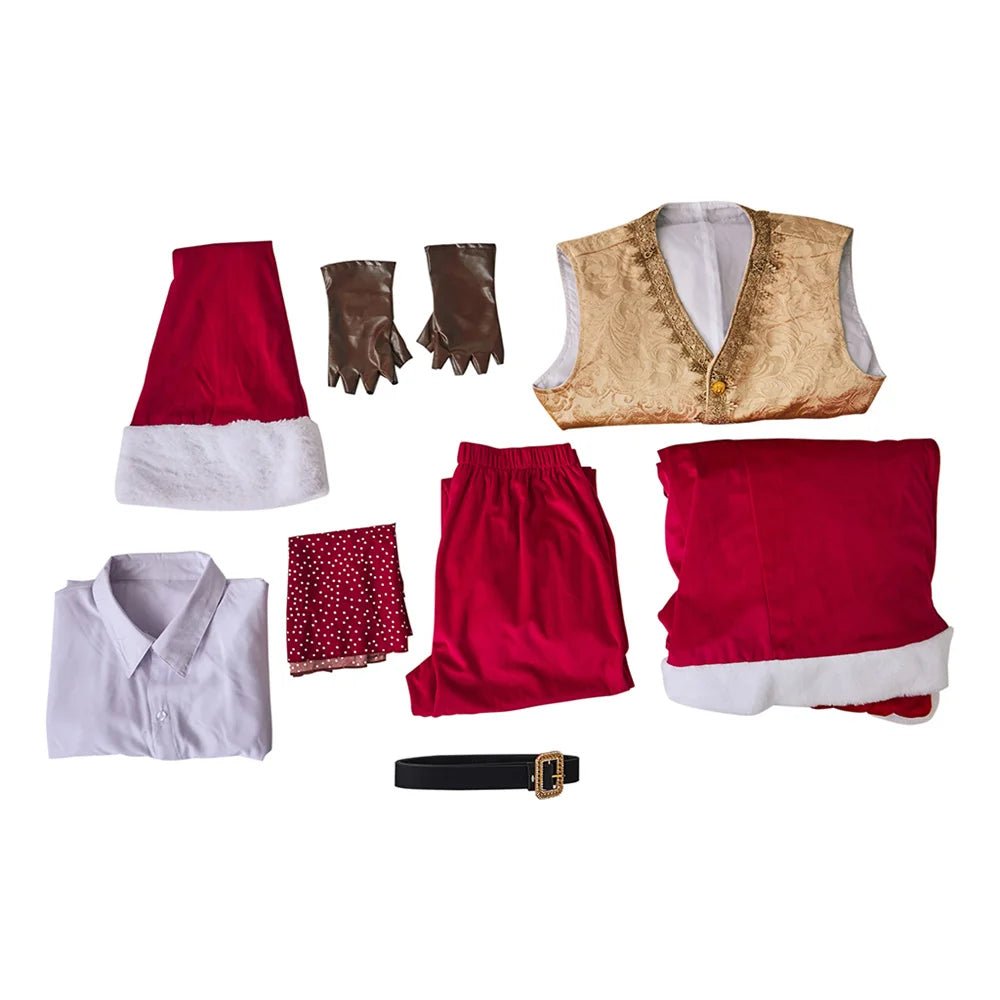 Traje de Cosplay de Santa Claus Medieval Navideño - Chaqueta de Terciopelo Roja con Capa - Fantasia Cosera