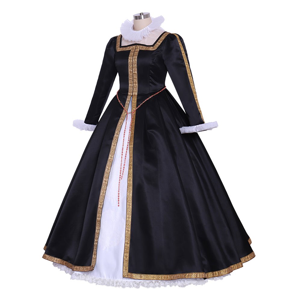 Vestido de Baile Tudor Reina Isabel | Negro y Blanco para Eventos Históricos - Fantasia Cosera