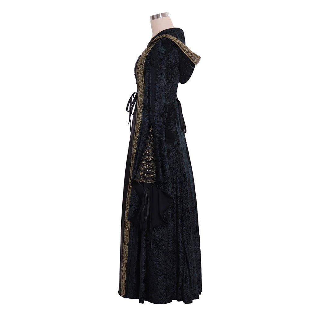 Vestido de Terciopelo Negro Medieval Renacentista para Cosplay Hecho a Medida - Fantasia Cosera