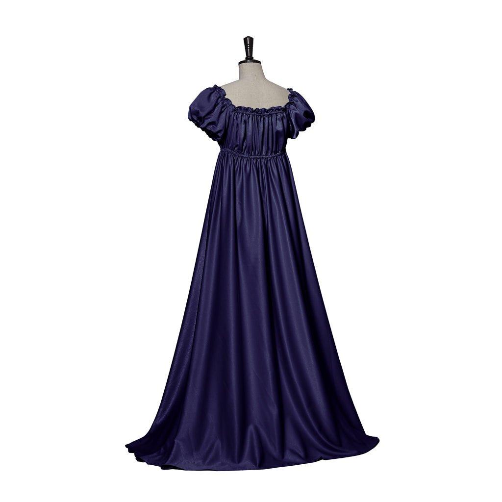 Vestido Imperio Medieval Tradicional - Disfraz de Bridgerton en Tela de Seda Azul Hierro - Fantasia Cosera