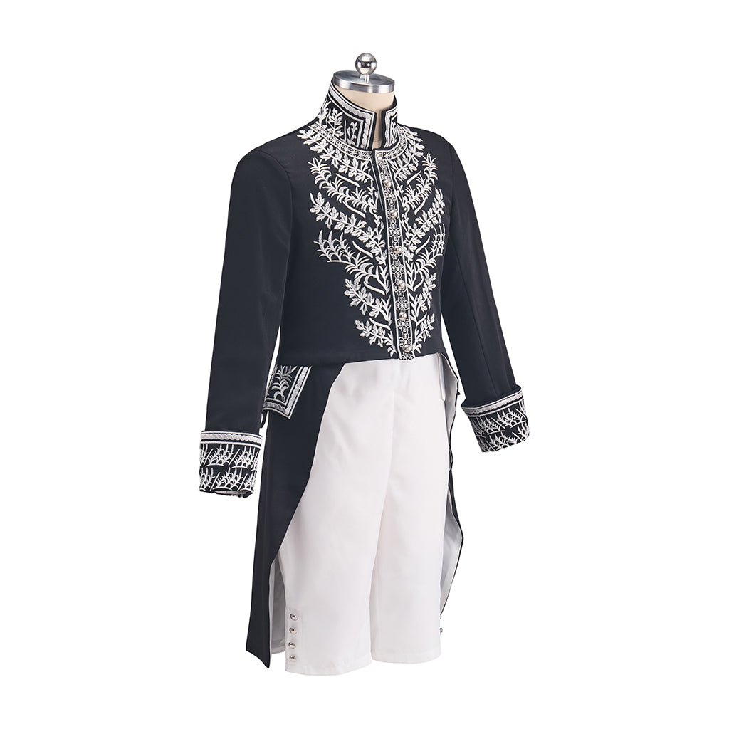 Traje de Príncipe Medieval para Hombre - Negro con Detalles Plateados, Abrigo, Chaleco y Pantalón para Ferias Renacentistas y Cosplay - Fantasia Cosera