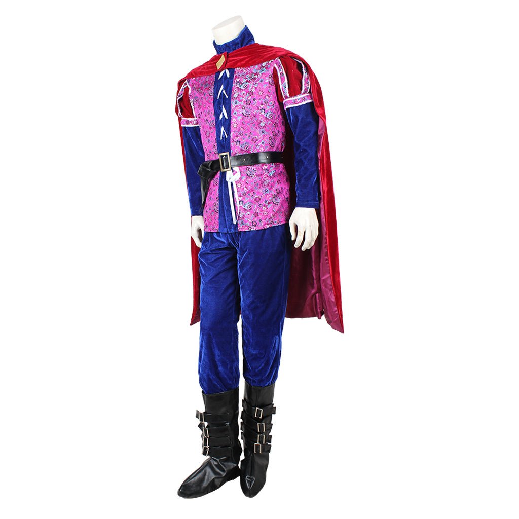 Traje de Príncipe Medieval Cosplay | Conjunto Completo de Terciopelo Rojo y Azul para Hombres | Halloween y Fiestas - Fantasia Cosera