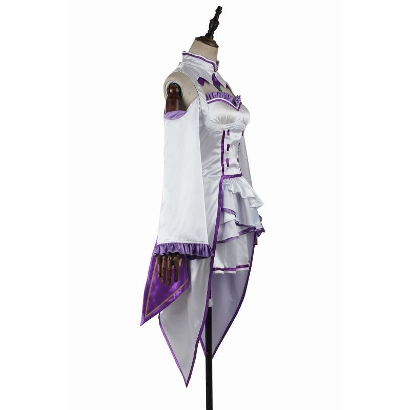 Traje de Cosplay de Emilia - Re:Zero Kara Hajimeru Isekai Seikatsu Vestido de Anime con Tocado para Fiesta de Halloween - Fantasia Cosera