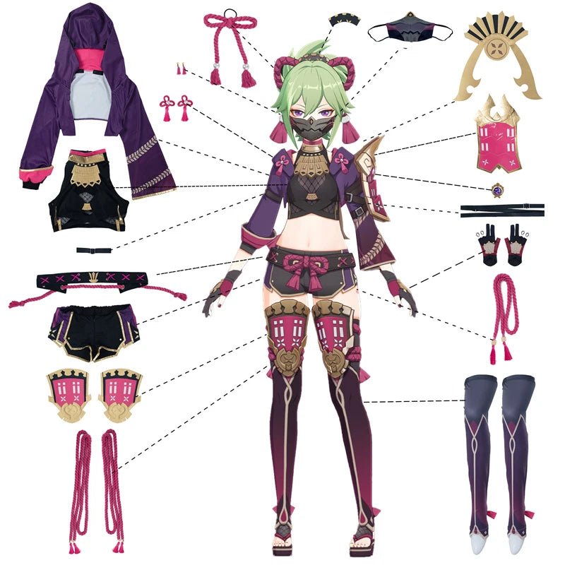 Disfraz de Kuki Shinobu de Genshin Impact para Halloween y Fiestas Temáticas - Conjunto Completo para Mujer - Fantasia Cosera