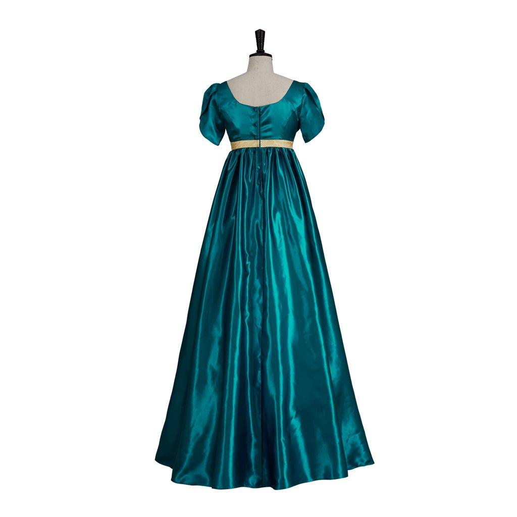 Vestido Medieval Imperio Tradicional - Disfraz de Bridgerton en Tela de Seda Verde Esmeralda - Fantasia Cosera