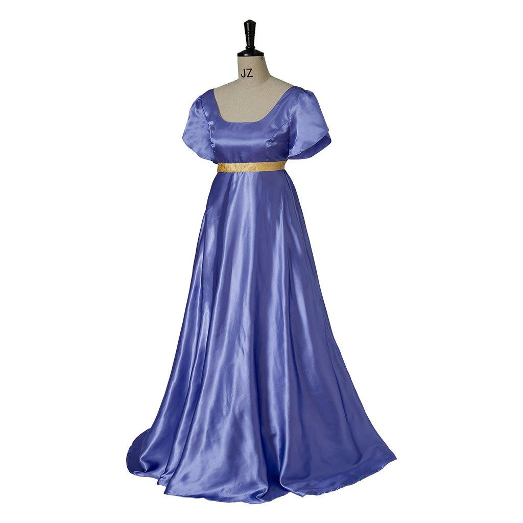 Vestido Imperio Medieval Tradicional - Traje Cosplay Bridgerton en Tela de Seda Azul-Morado - Fantasia Cosera