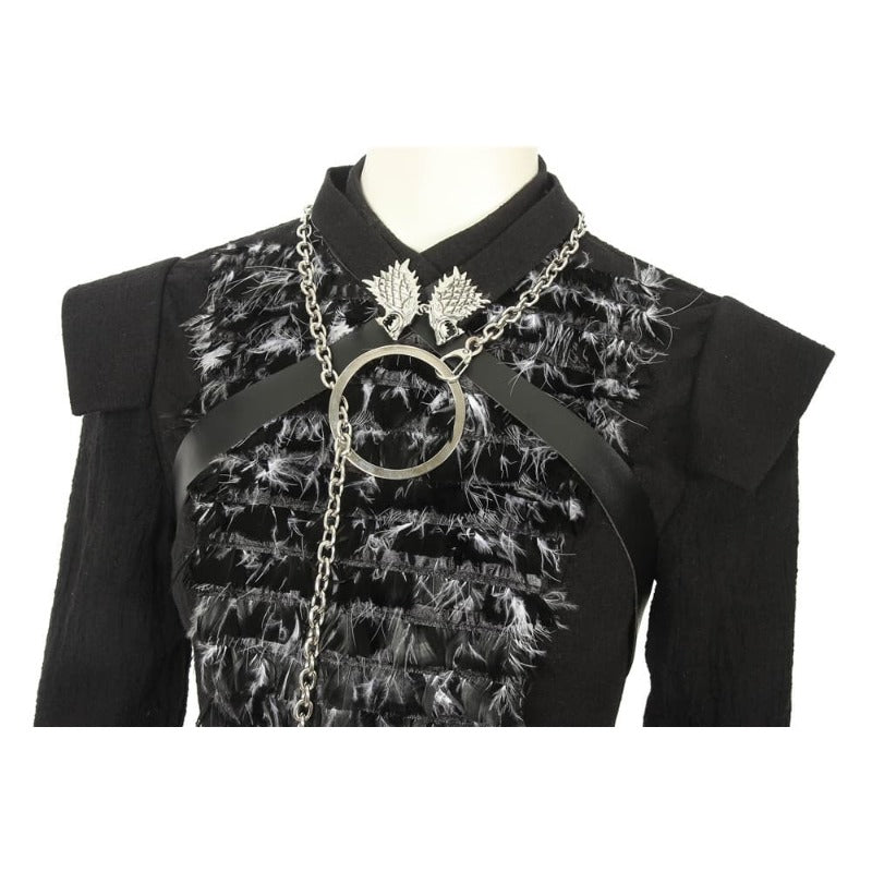 Traje de Cosplay de Sansa Stark para Mujer - Capa de Invierno con Cuello de Piel - Fantasia Cosera