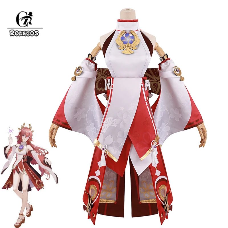 Traje de Cosplay de Yae Miko de Genshin Impact - Conjunto Completo de Yae Guuji con Tocado para Mujer - Fantasia Cosera