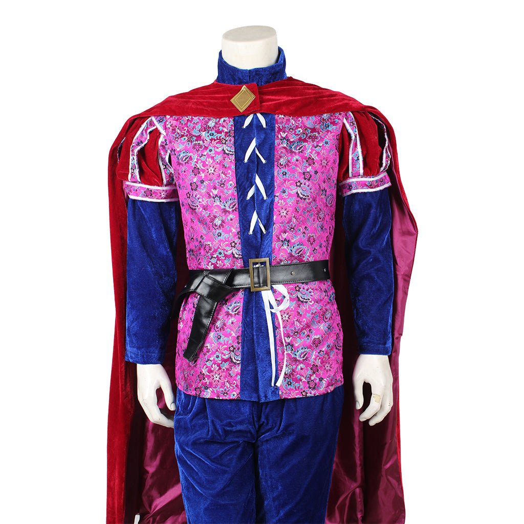 Traje de Príncipe Medieval Cosplay | Conjunto Completo de Terciopelo Rojo y Azul para Hombres | Halloween y Fiestas - Fantasia Cosera