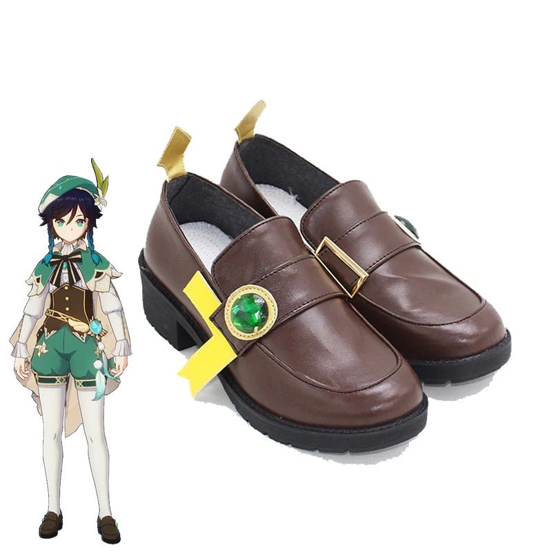 Zapatos Cosplay Venti Genshin Impact Barbatos Cuero Tacón Alto Halloween - Fantasia Cosera