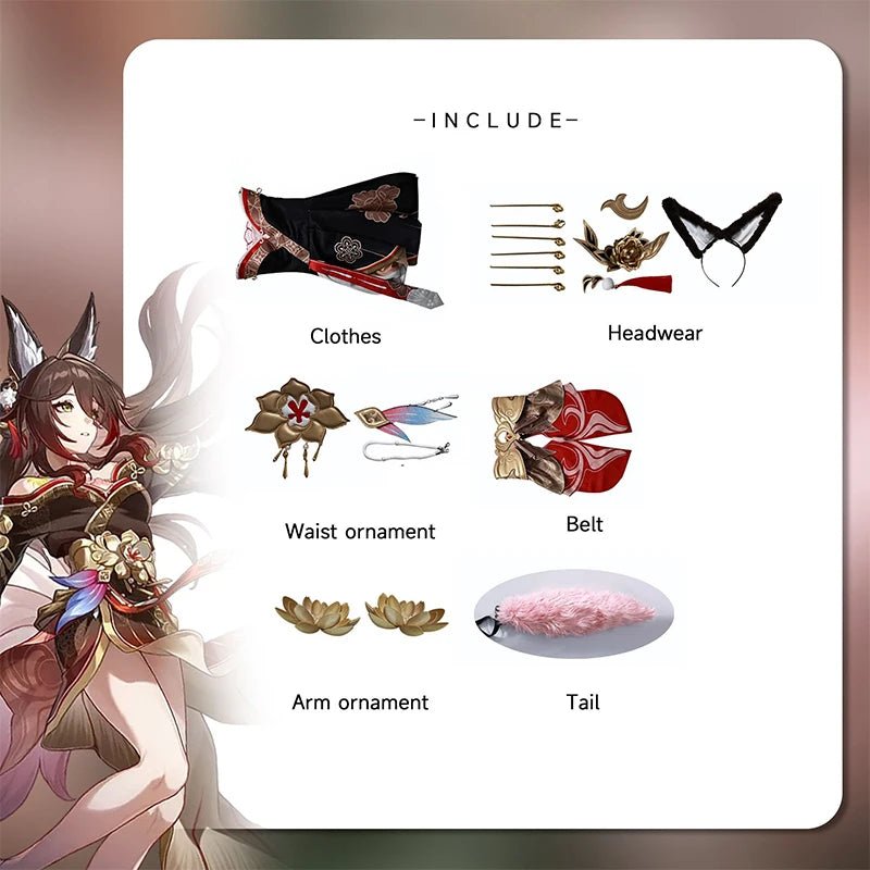 Traje de Cosplay Honkai Star Rail Fugue Tingyun Estilo Antiguo con Diseño de Colas de Zorro para Mujer - Fantasia Cosera