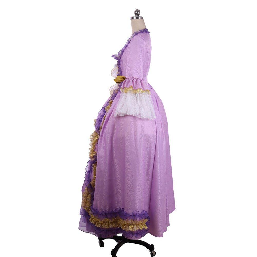 Vestido Rococo Púrpura con Impresión Digital - Fantasía Cosera Elegante Traje de Tafetán - Fantasia Cosera