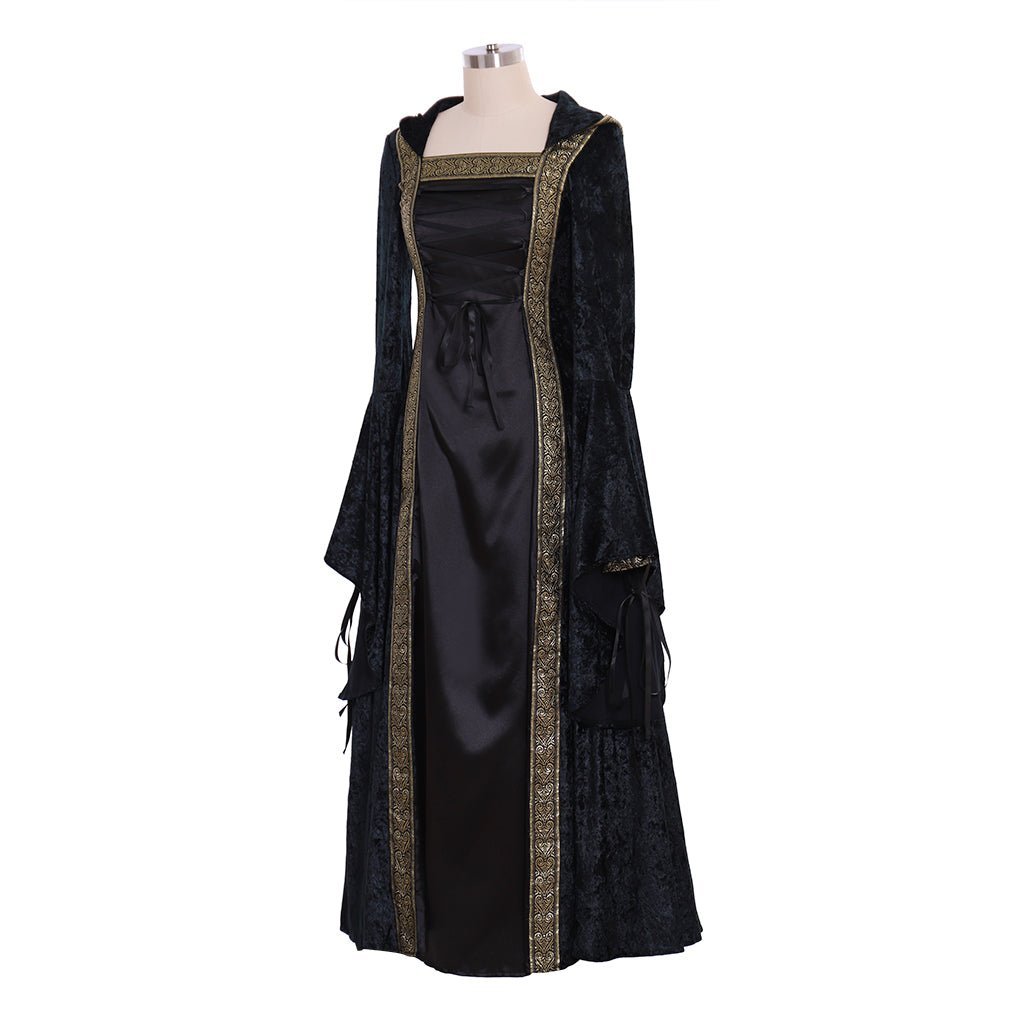 Vestido de Terciopelo Negro Medieval Renacentista para Cosplay Hecho a Medida - Fantasia Cosera