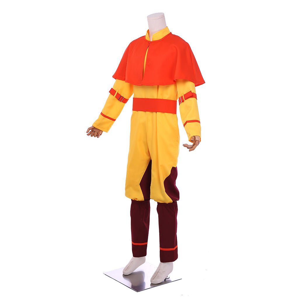 Traje de Cosplay de Aang, El Último Maestro del Aire - Túnica Amarilla con Capa Roja - Fantasia Cosera