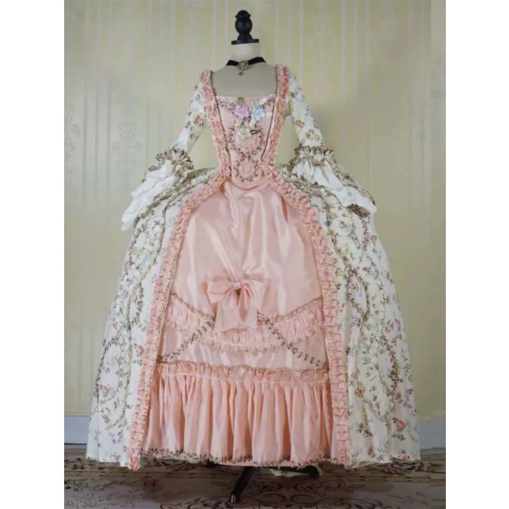 Vestido Rosa Floral Renacentista Estilo Francés Robe Medieval Victoriano - Fantasia Cosera