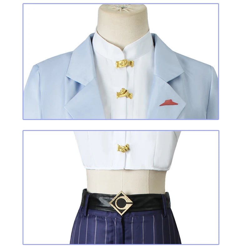 Traje de Cosplay de Yelan de Genshin Impact y Pizza Hut para Fiesta de Halloween Conjunto Completo Azul para Mujer - Fantasia Cosera