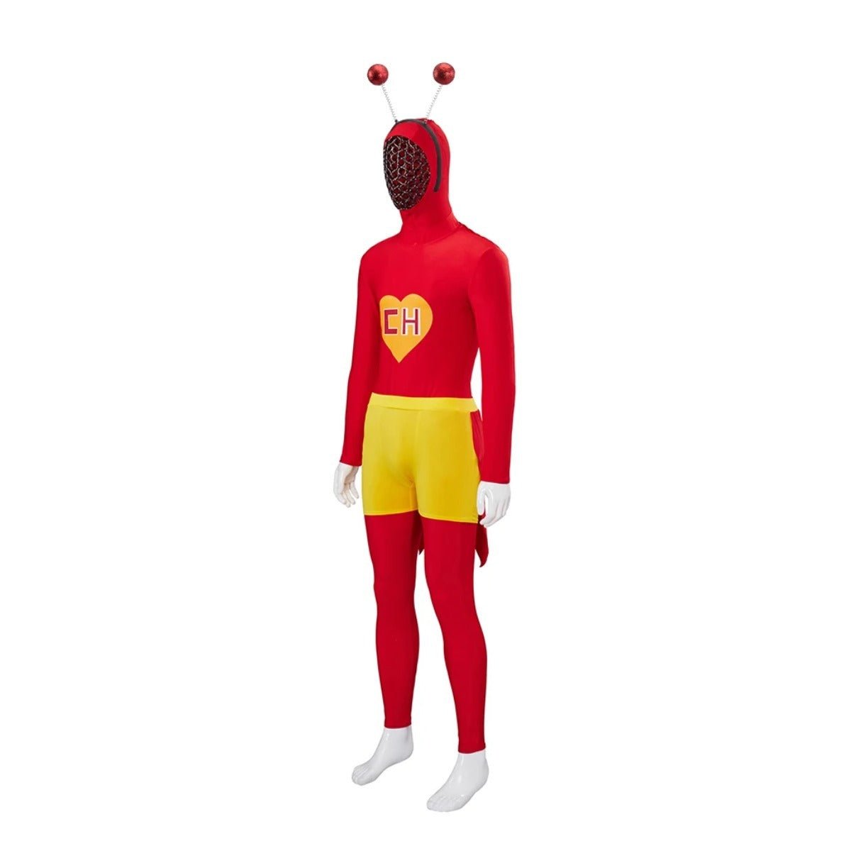 Traje de El Chapulin Colorado Mono Rojo con Estampado de Corazón para Halloween y Cosplay - Fantasia Cosera