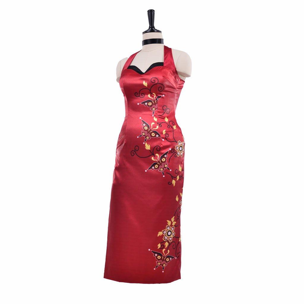 Traje de Cosplay de Ada Wong para Mujer - Vestido Cheongsam Rojo Estampado | Resident Evil Película - Fantasia Cosera