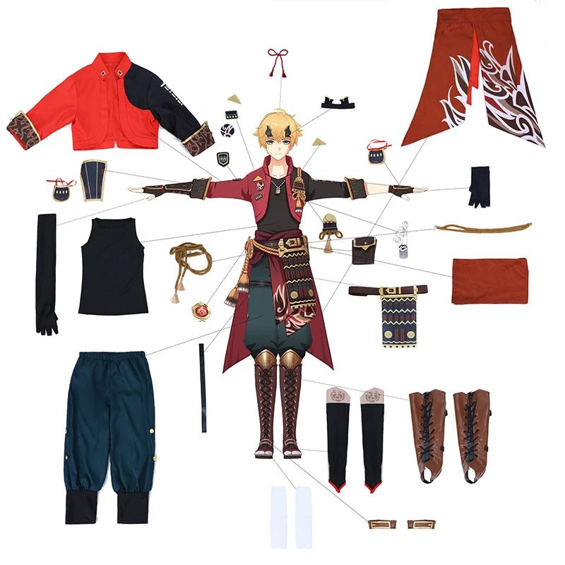 Disfraz de Cosplay de Thoma de Genshin Impact para Hombre - Conjunto Completo con Sombrero para Halloween - Fantasia Cosera