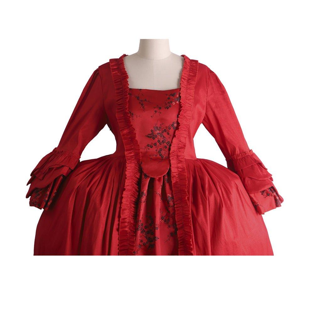 Vestido Rojo Rococó del Siglo XVIII con Encaje - Estilo Majestuoso Marie Antoinette de Fantasía Cosera - Fantasia Cosera