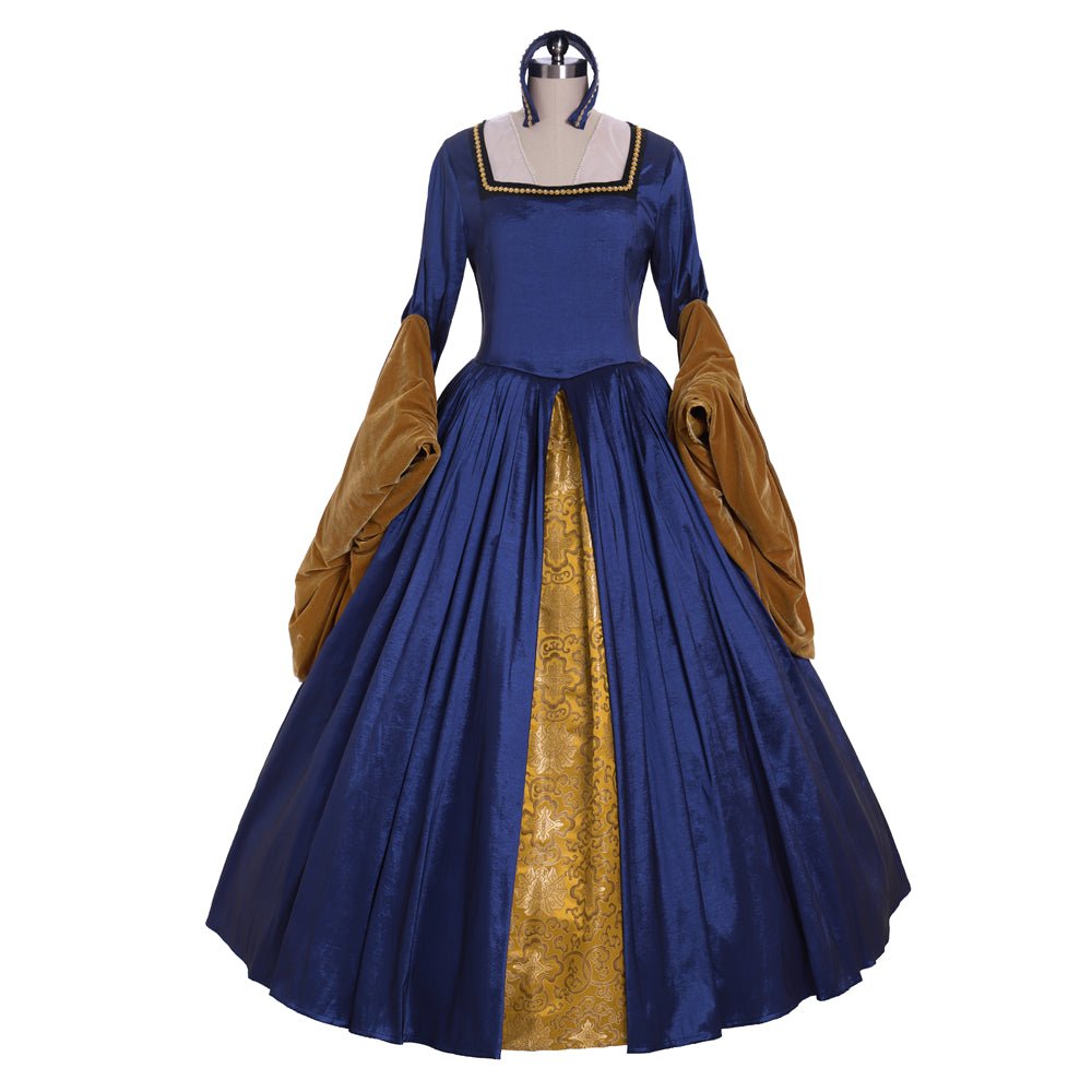 Vestido Renacentista Victoriano Reina Isabel Tudor | Estilo Ana Bolena Azul Disfraz Cosplay para Mujeres - Fantasia Cosera