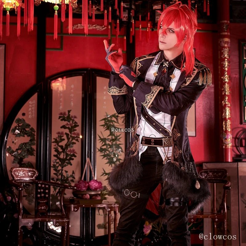 Traje de Cosplay de Diluc de Genshin Impact para Hombres - Conjunto Completo Negro para Halloween - Fantasia Cosera