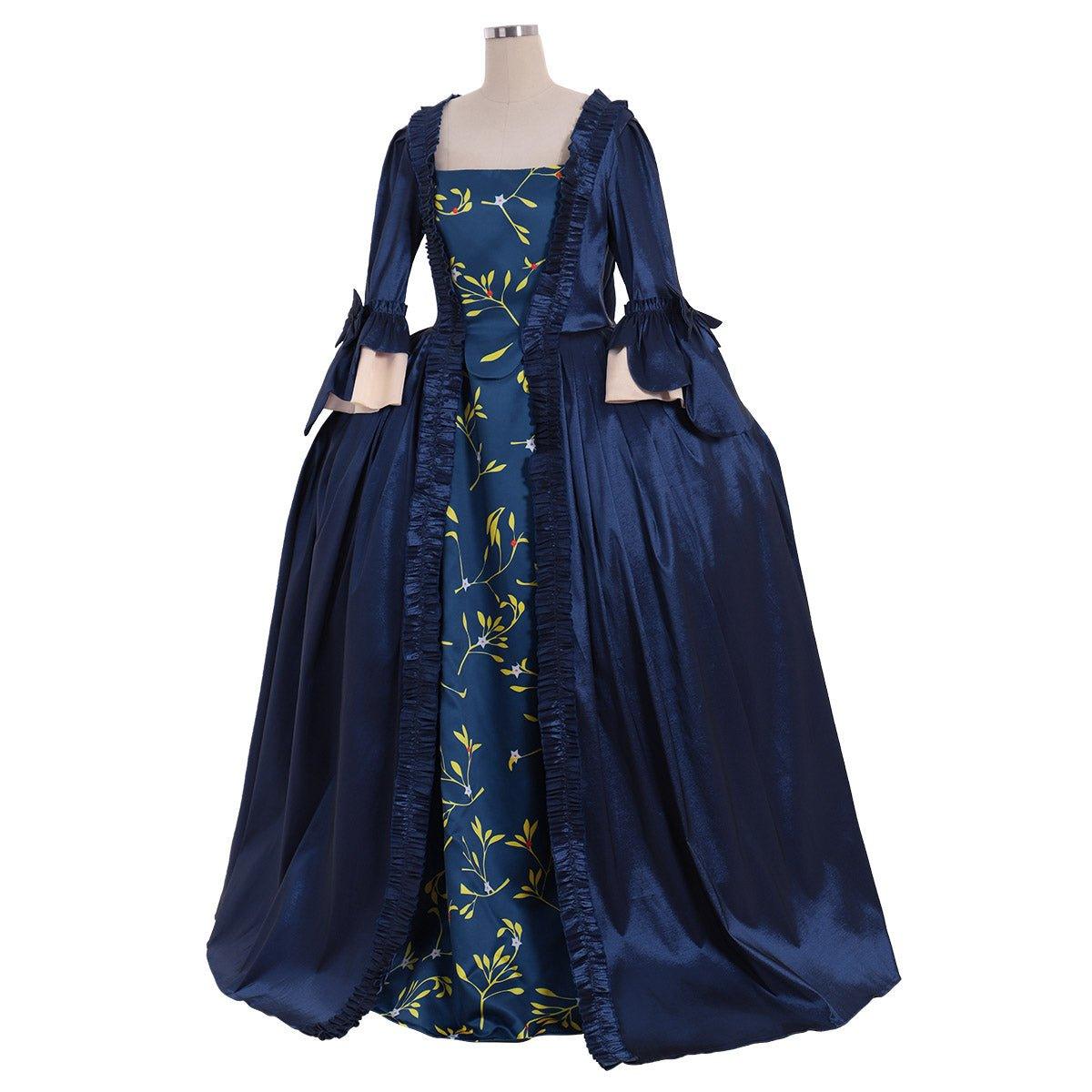 Vestido Rococo Colonial Georgiano de Corte Diario | Vestido Azul del Siglo XVIII de Marie Antoinette | Vestido de Baile Victoriano con Espalda de Saco - Fantasia Cosera