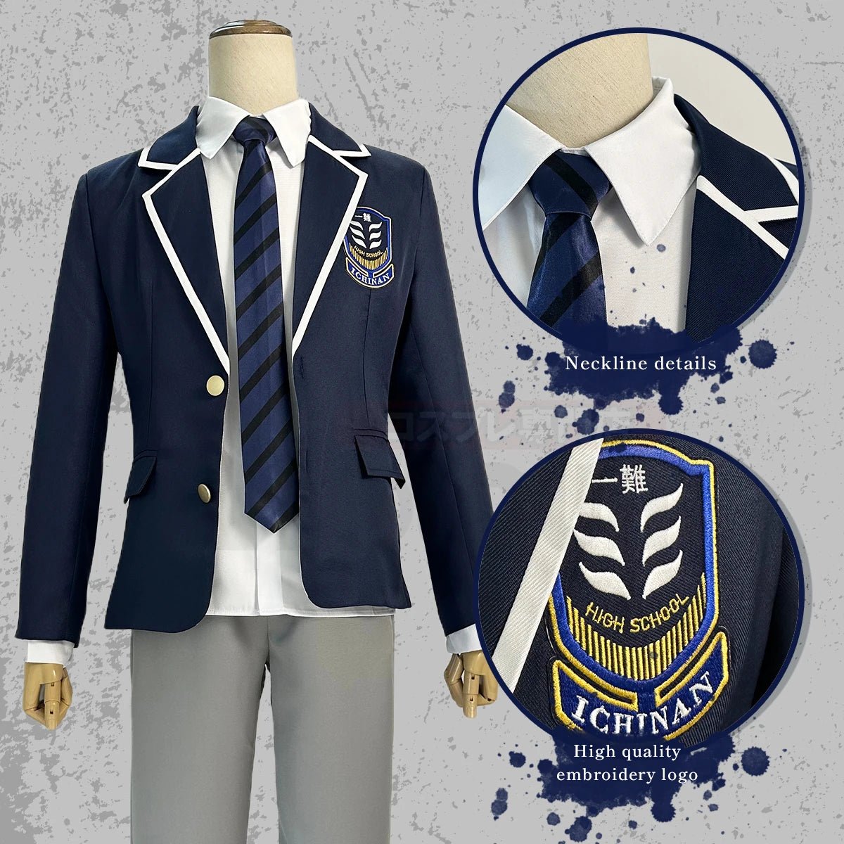 Peluca Cosplay Anime Blue Lock Uniforme Escuela Superior Isagi ICHINAN con Logo DK Bordado y Fibras Sintéticas - Fantasia Cosera
