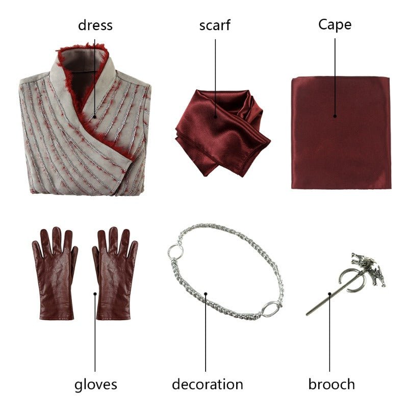 Traje de Cosplay de Daenerys Targaryen - Vestido de Mangas Largas con Broche para Halloween y Fiestas - Fantasia Cosera