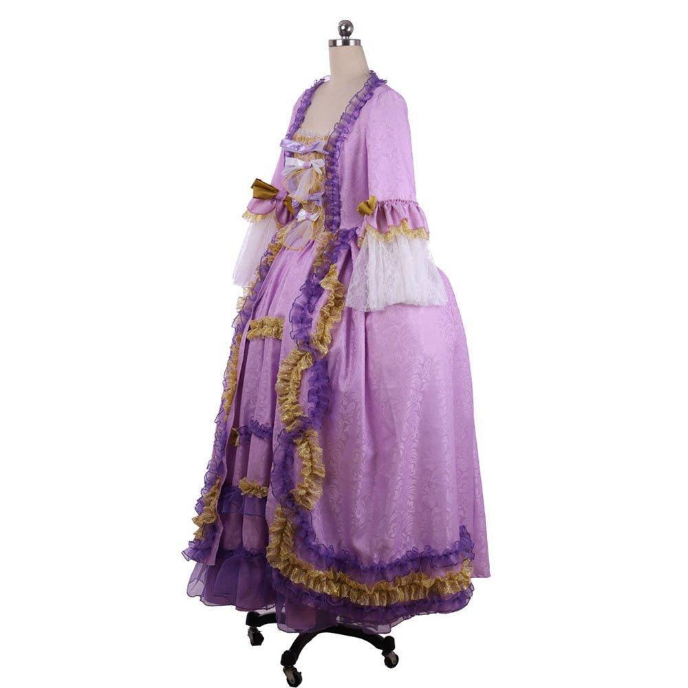 Vestido Rococo Púrpura con Impresión Digital - Fantasía Cosera Elegante Traje de Tafetán - Fantasia Cosera