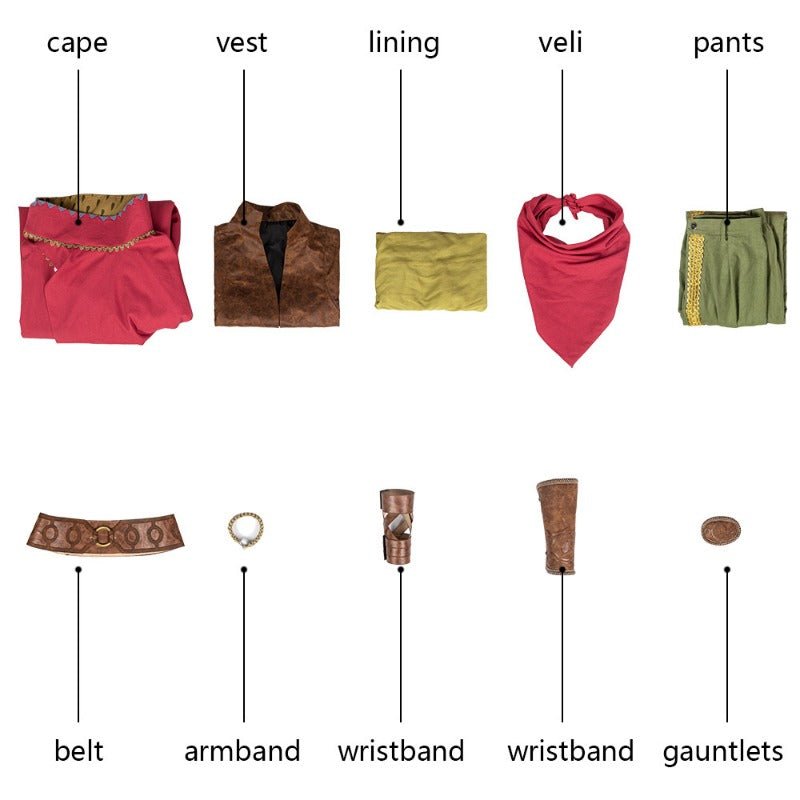 Traje de Cosplay de Raya Aventura Capa Chaleco Conjunto Completo Mujer Vestido Halloween Princesa Dragón - Fantasia Cosera