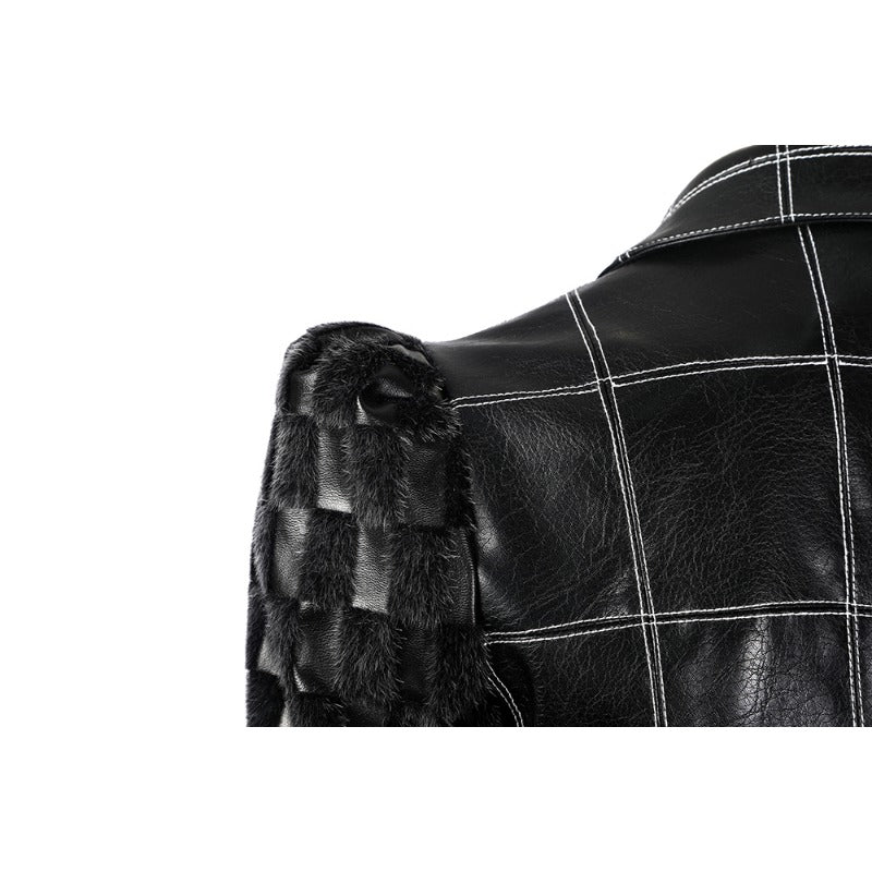 Vestido de Cruella Deville para Halloween con Chaqueta de Cuero Negro y Peluca - Fantasia Cosera