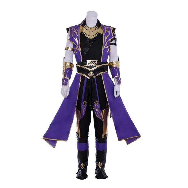 Traje de Cosplay de Rain de Mortal Kombat 11 | Conjunto de Uniforme de Guerrero Púrpura con Guardabrazo, Guantes y Máscara - Fantasia Cosera
