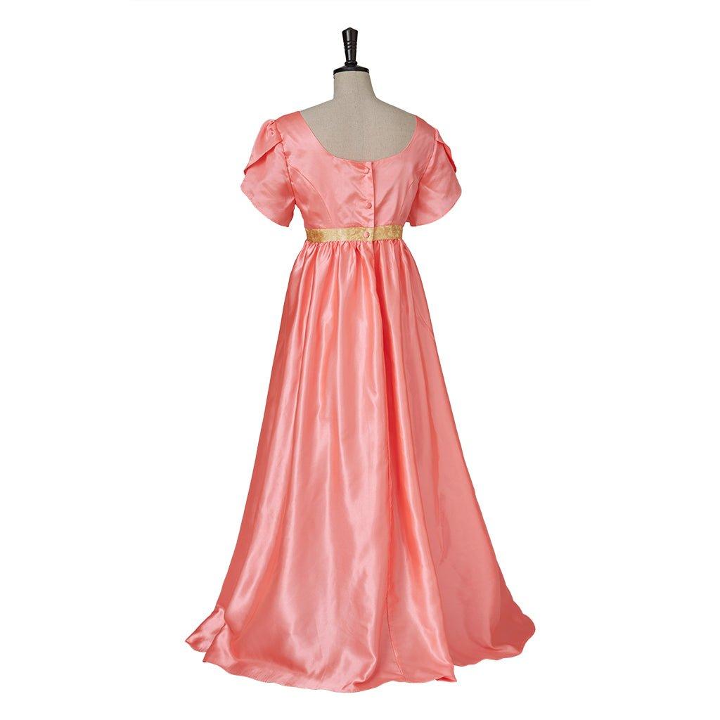 Vestido Imperio Medieval Tradicional - Disfraz de Bridgerton en Tela de Seda Naranja Profundo - Fantasia Cosera