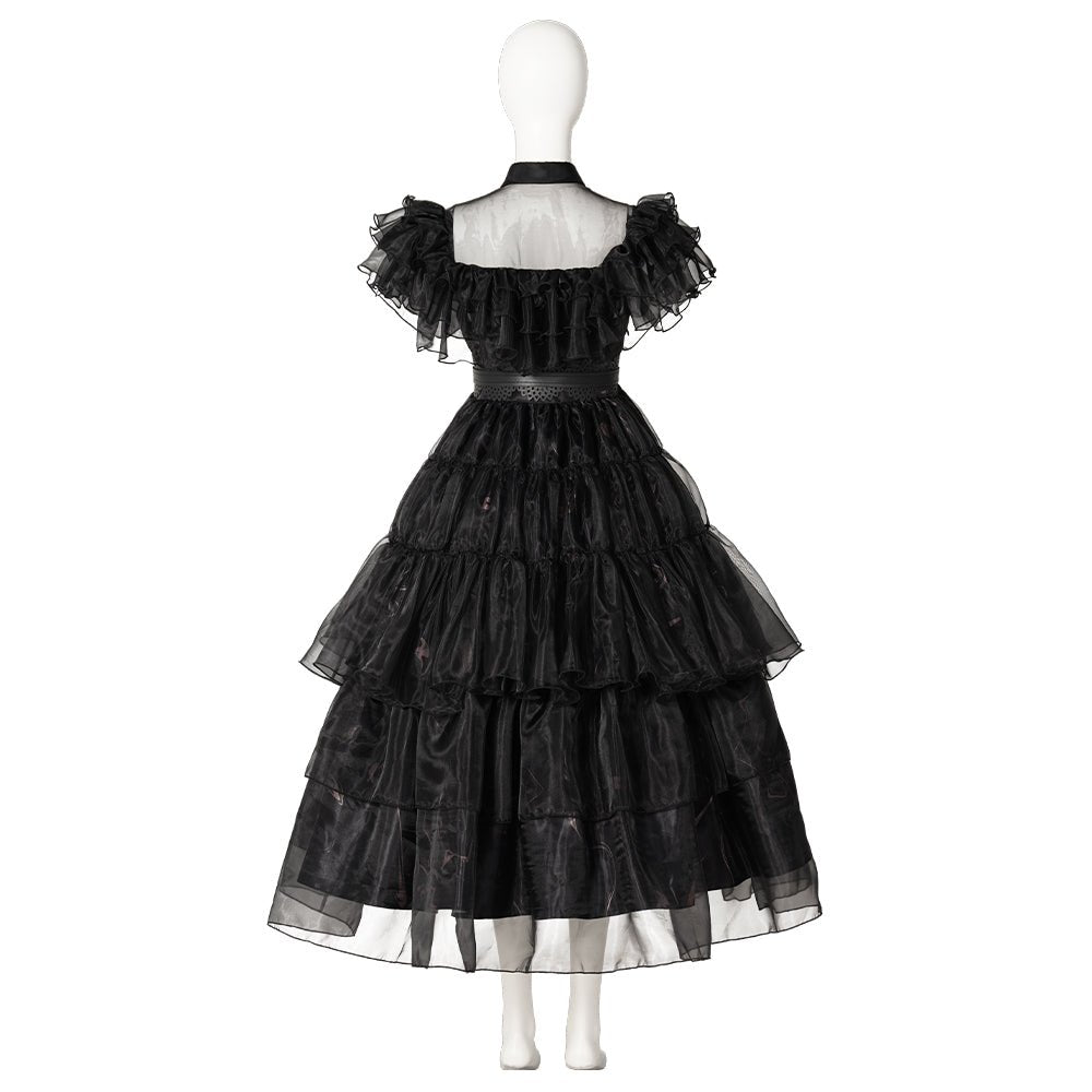 Disfraz de Wednesday Addams Vestido Negro para Adultos con Zapatos - Ideal para Halloween, Carnaval y Fiestas - Fantasia Cosera