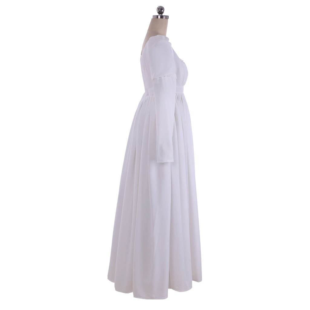 Elegante Vestido Regencia Blanco para Mujer - Estilo Clásico Jane Austen, Vestido de Bajo Busto para Baile, Traje de Boda Medieval - Fantasia Cosera